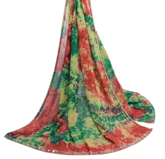 Sushila Vintage Multi-Color Tie-Dye Dupatta 100% Pure Georgette Silk Long Stole