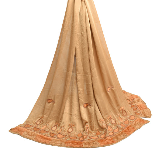 Sushila Vintage Brown Dupatta Blend Satin Silk Embroidered Paisley Long Stole