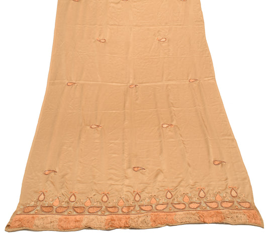 Sushila Vintage Brown Dupatta Blend Satin Silk Embroidered Paisley Long Stole