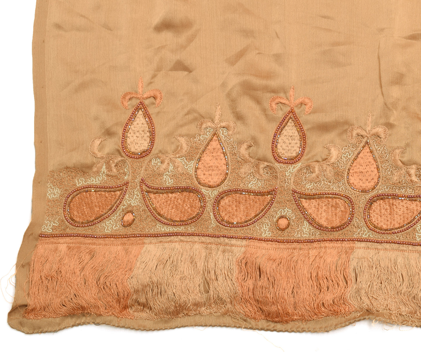 Sushila Vintage Brown Dupatta Blend Satin Silk Embroidered Paisley Long Stole