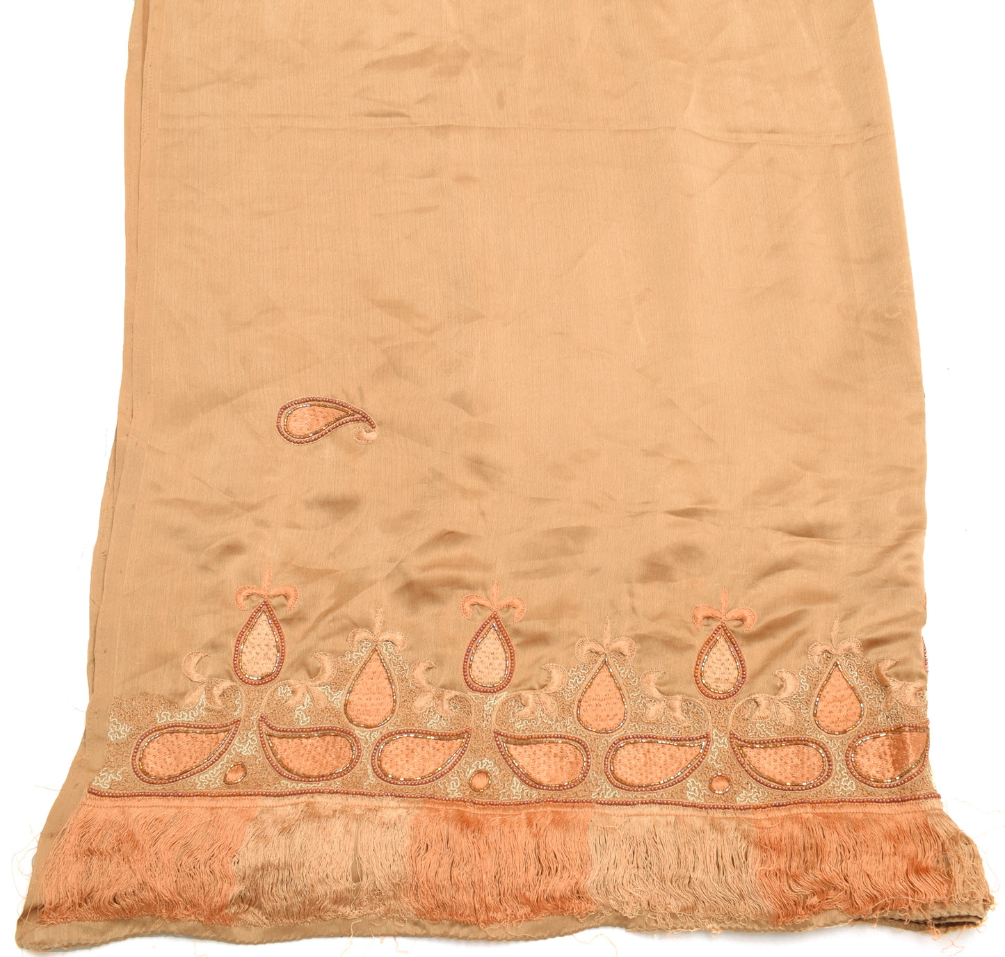 Sushila Vintage Brown Dupatta Blend Satin Silk Embroidered Paisley Long Stole