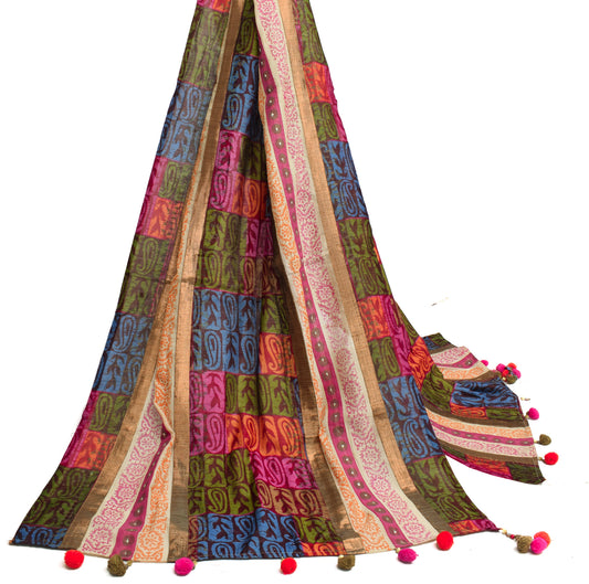 Sushila Vintage Multi-Color Dupatta Blend Silk Printed Paisley Long Stole Hijab