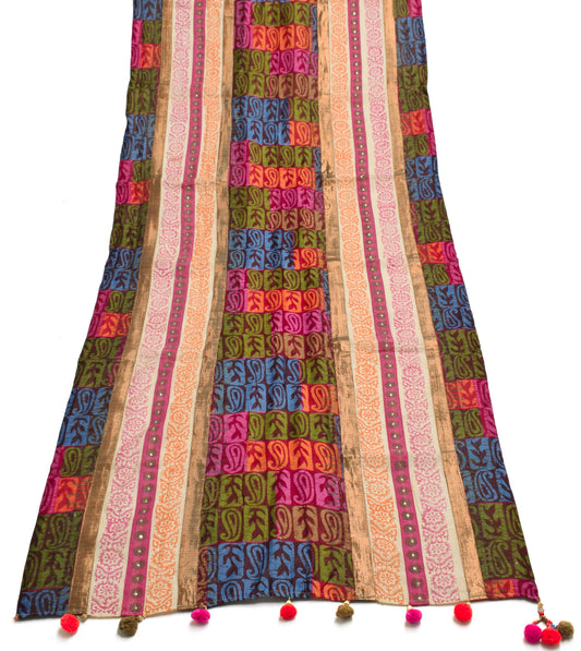 Sushila Vintage Multi-Color Dupatta Blend Silk Printed Paisley Long Stole Hijab