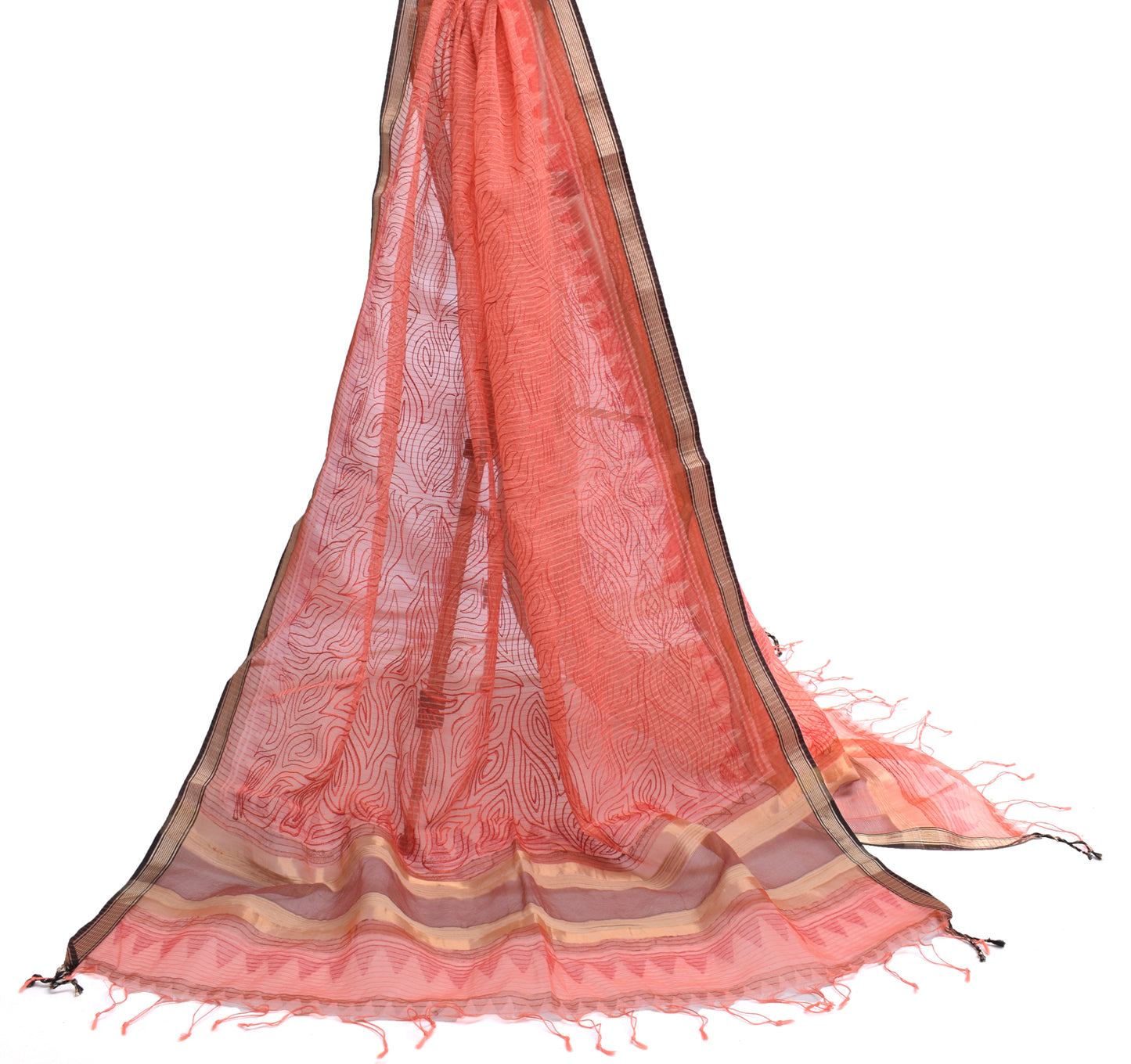 Sushila Vintage Peach Indian Dupatta Blend Silk Embroidered Long Stole Veil Wrap