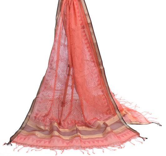 Sushila Vintage Peach Indian Dupatta Blend Silk Embroidered Long Stole Veil Wrap