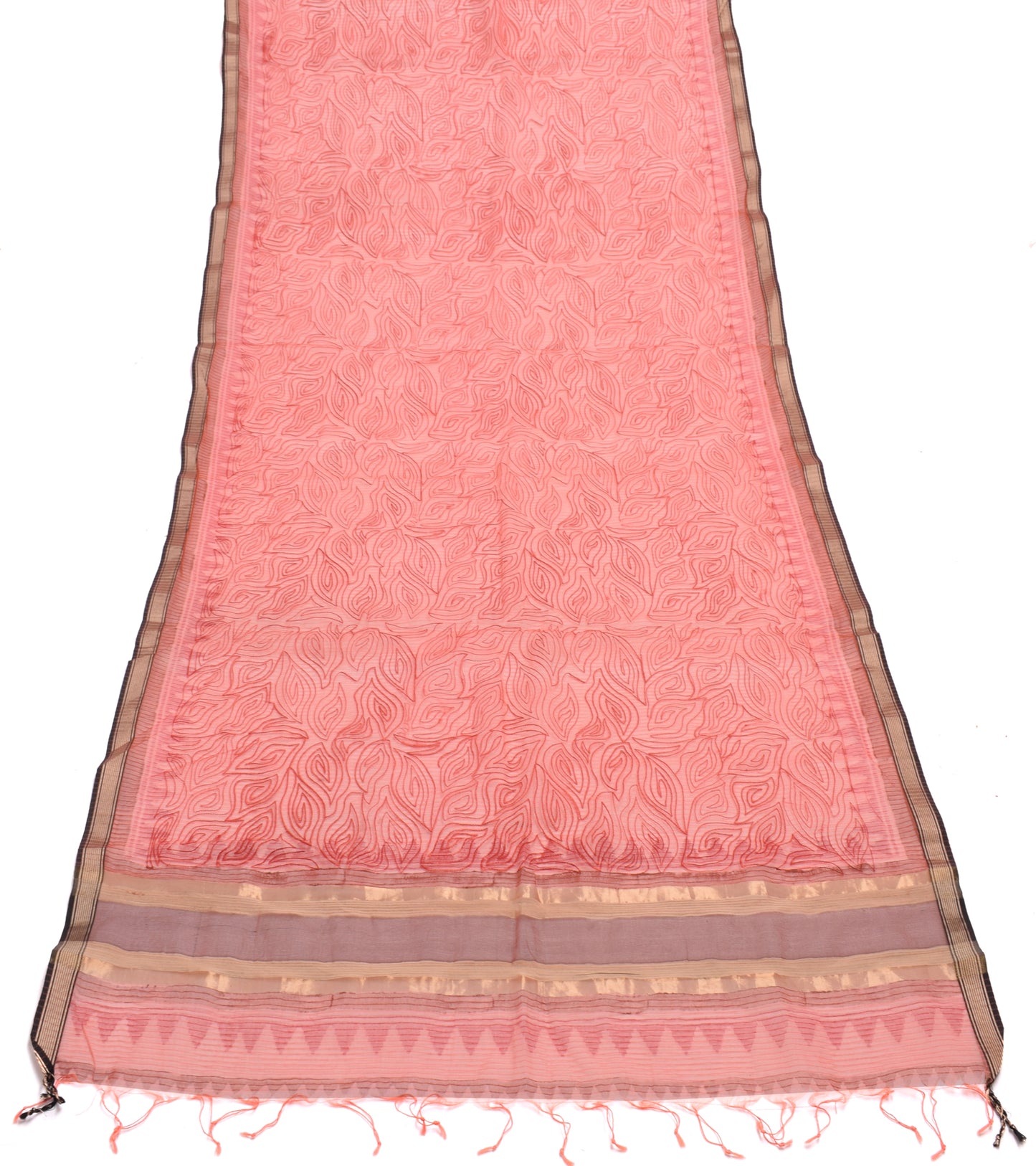 Sushila Vintage Peach Indian Dupatta Blend Silk Embroidered Long Stole Veil Wrap