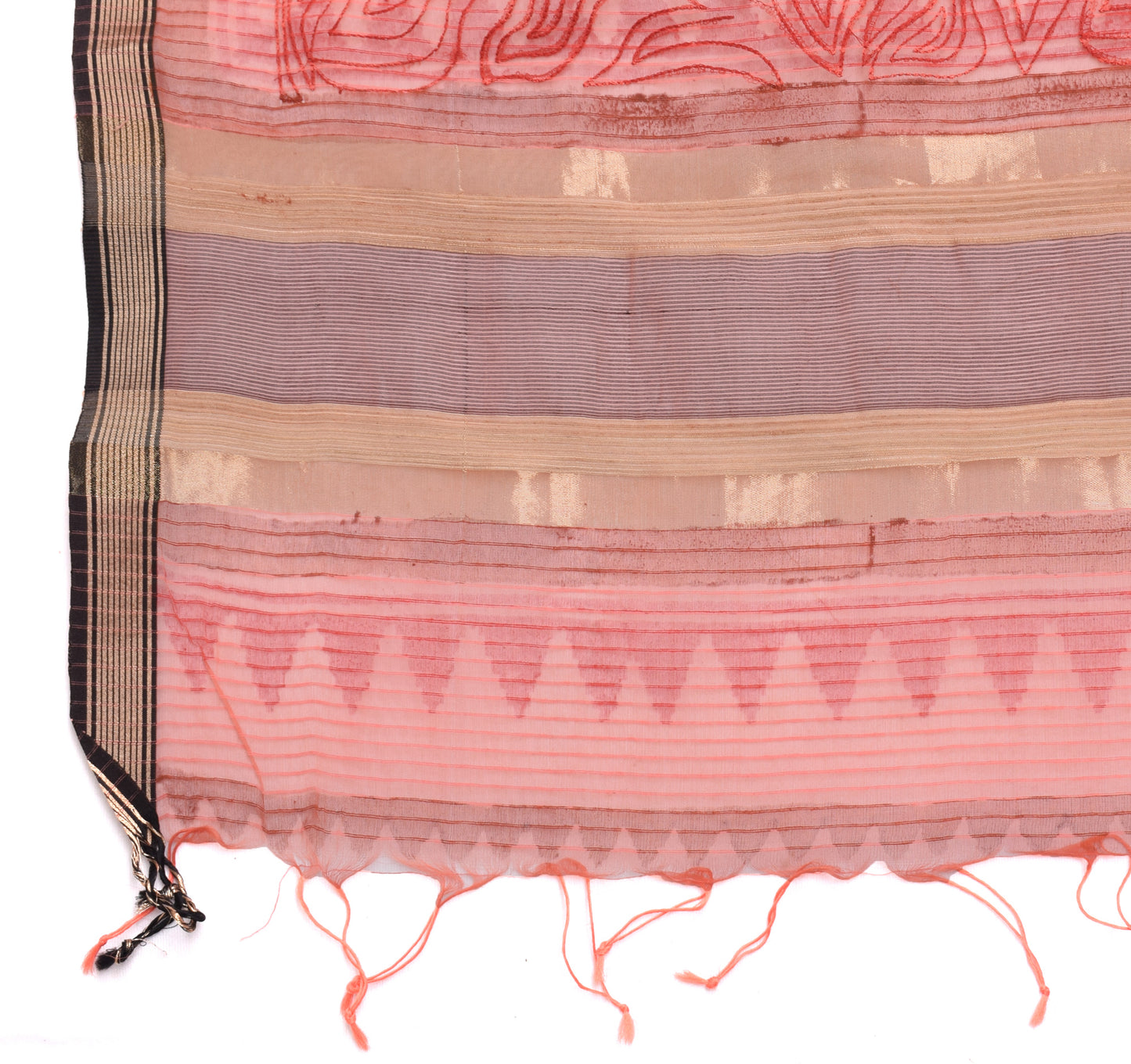 Sushila Vintage Peach Indian Dupatta Blend Silk Embroidered Long Stole Veil Wrap