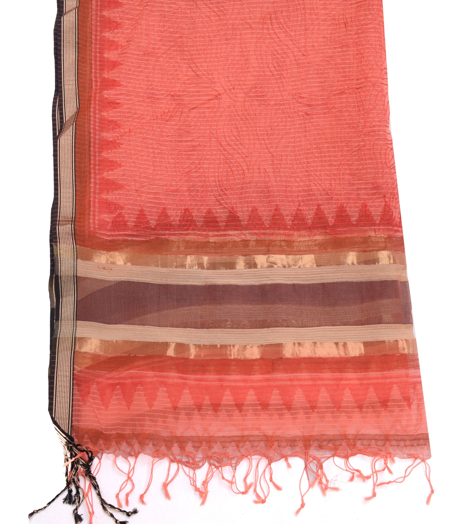 Sushila Vintage Peach Indian Dupatta Blend Silk Embroidered Long Stole Veil Wrap