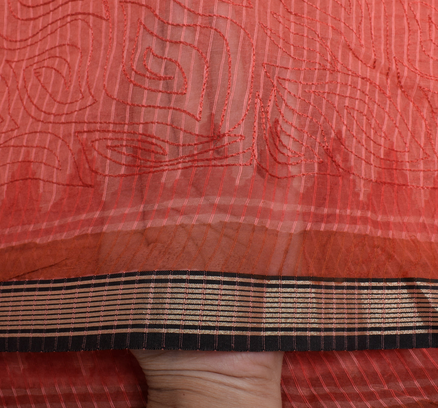 Sushila Vintage Peach Indian Dupatta Blend Silk Embroidered Long Stole Veil Wrap