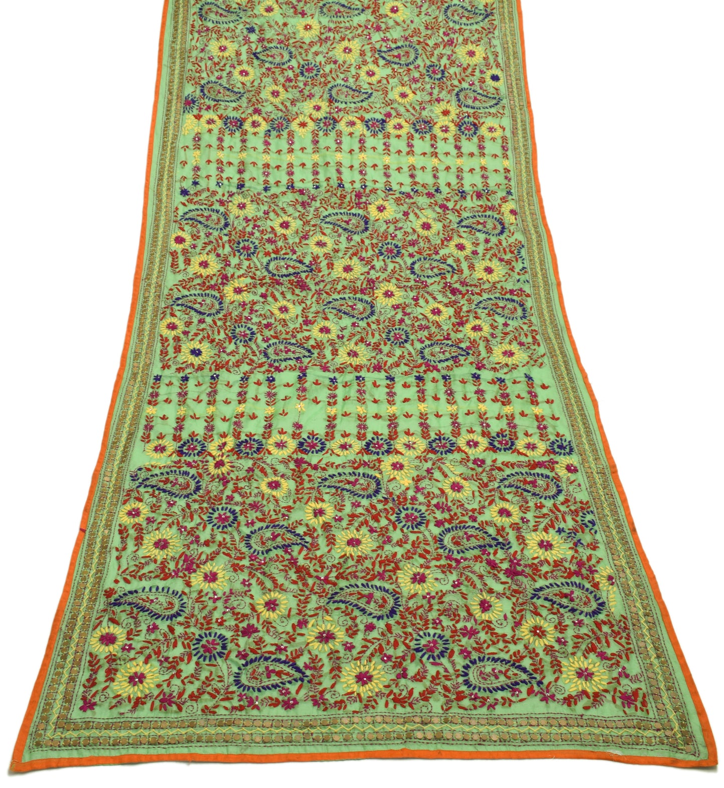 Sushila Vintage Green Dupatta Blend Silk Hand Embroidered Floral Long Stole Wrap