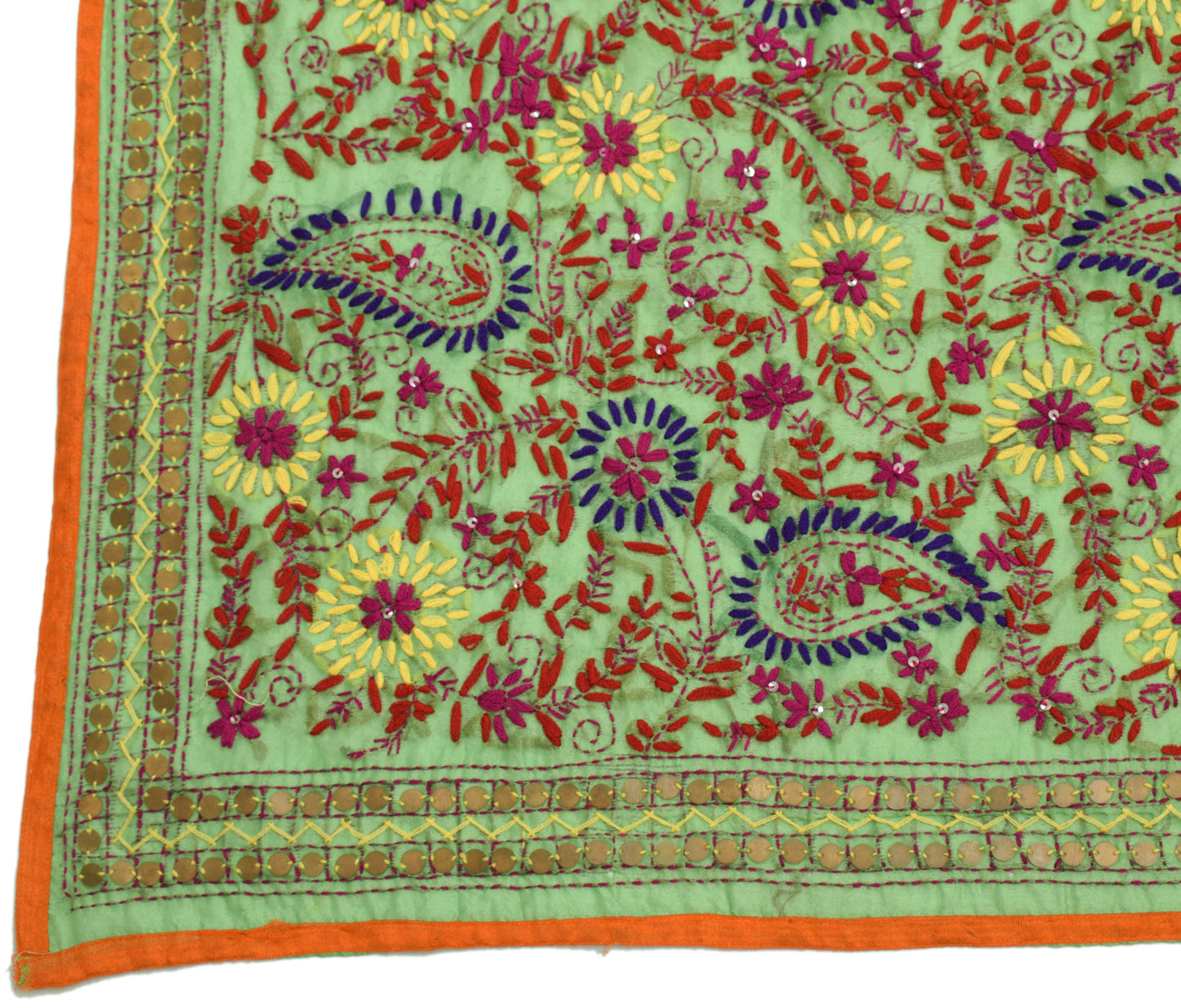 Sushila Vintage Green Dupatta Blend Silk Hand Embroidered Floral Long Stole Wrap