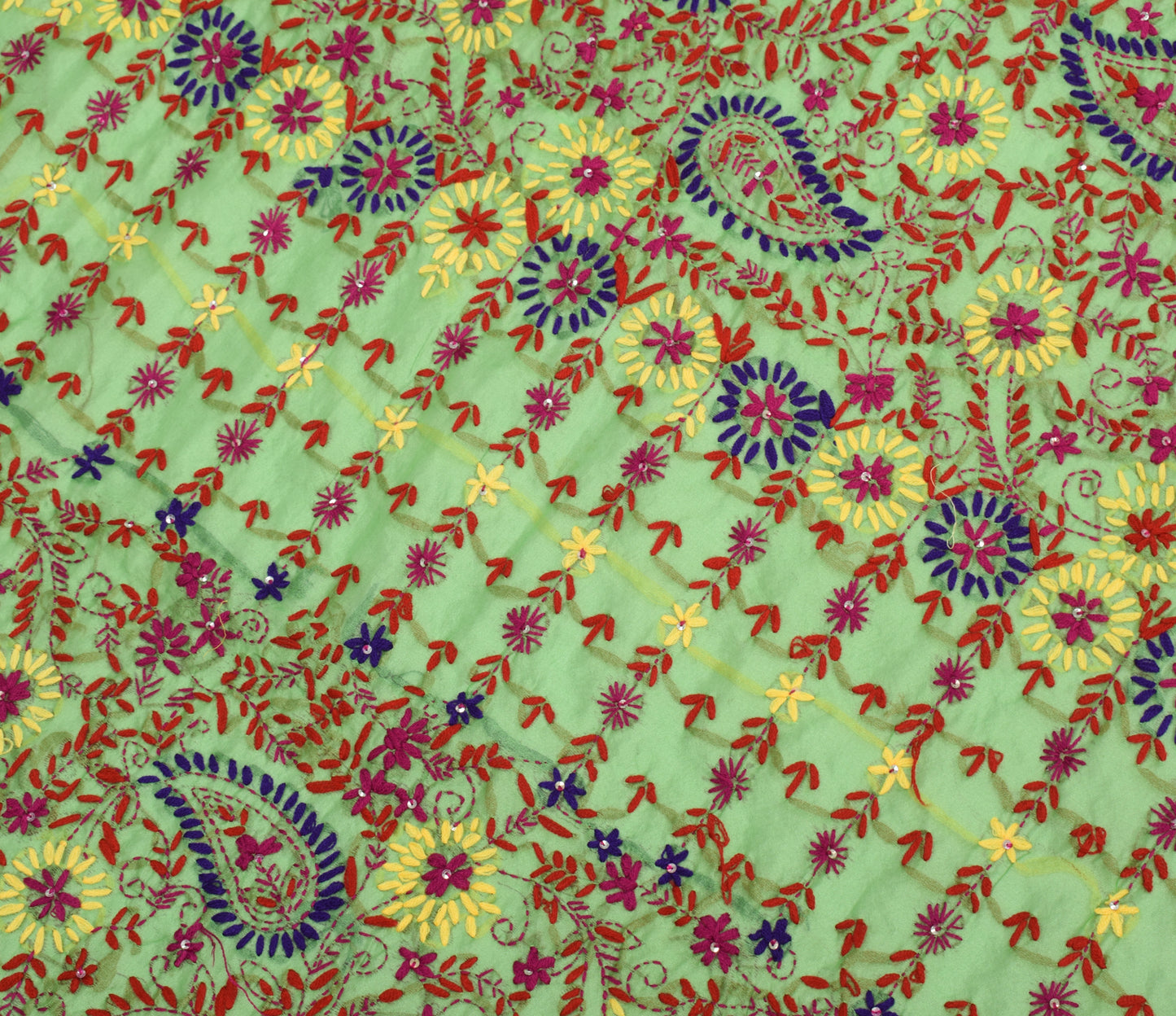 Sushila Vintage Green Dupatta Blend Silk Hand Embroidered Floral Long Stole Wrap
