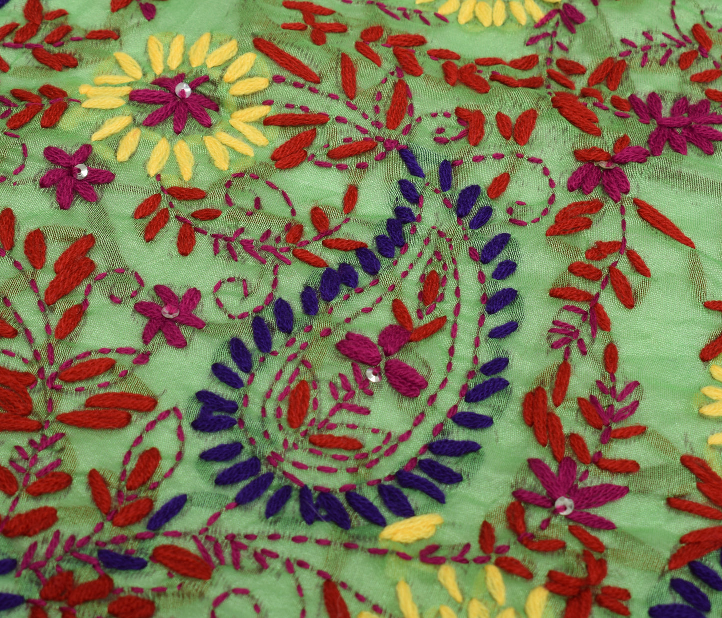 Sushila Vintage Green Dupatta Blend Silk Hand Embroidered Floral Long Stole Wrap