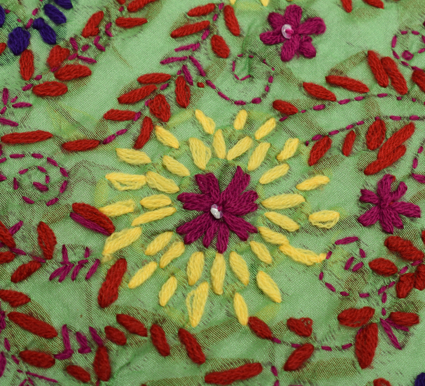 Sushila Vintage Green Dupatta Blend Silk Hand Embroidered Floral Long Stole Wrap