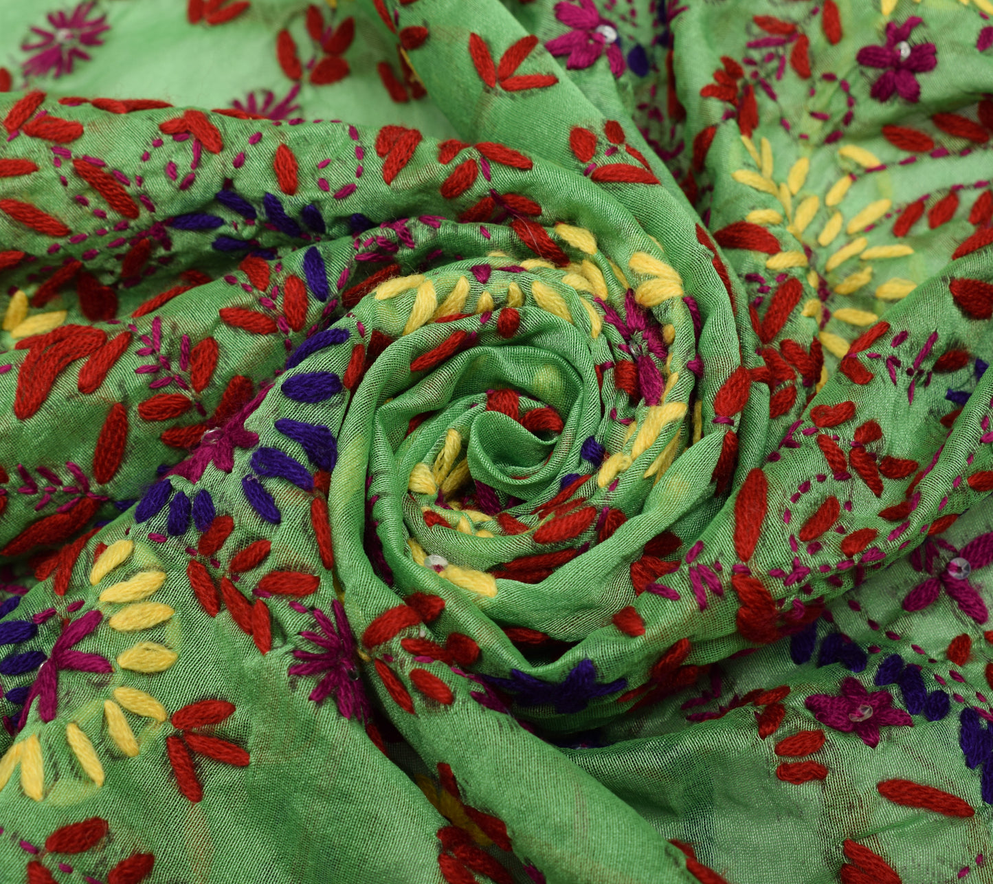 Sushila Vintage Green Dupatta Blend Silk Hand Embroidered Floral Long Stole Wrap