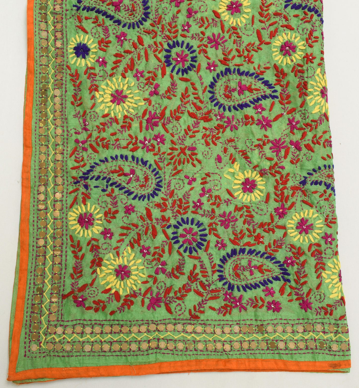 Sushila Vintage Green Dupatta Blend Silk Hand Embroidered Floral Long Stole Wrap