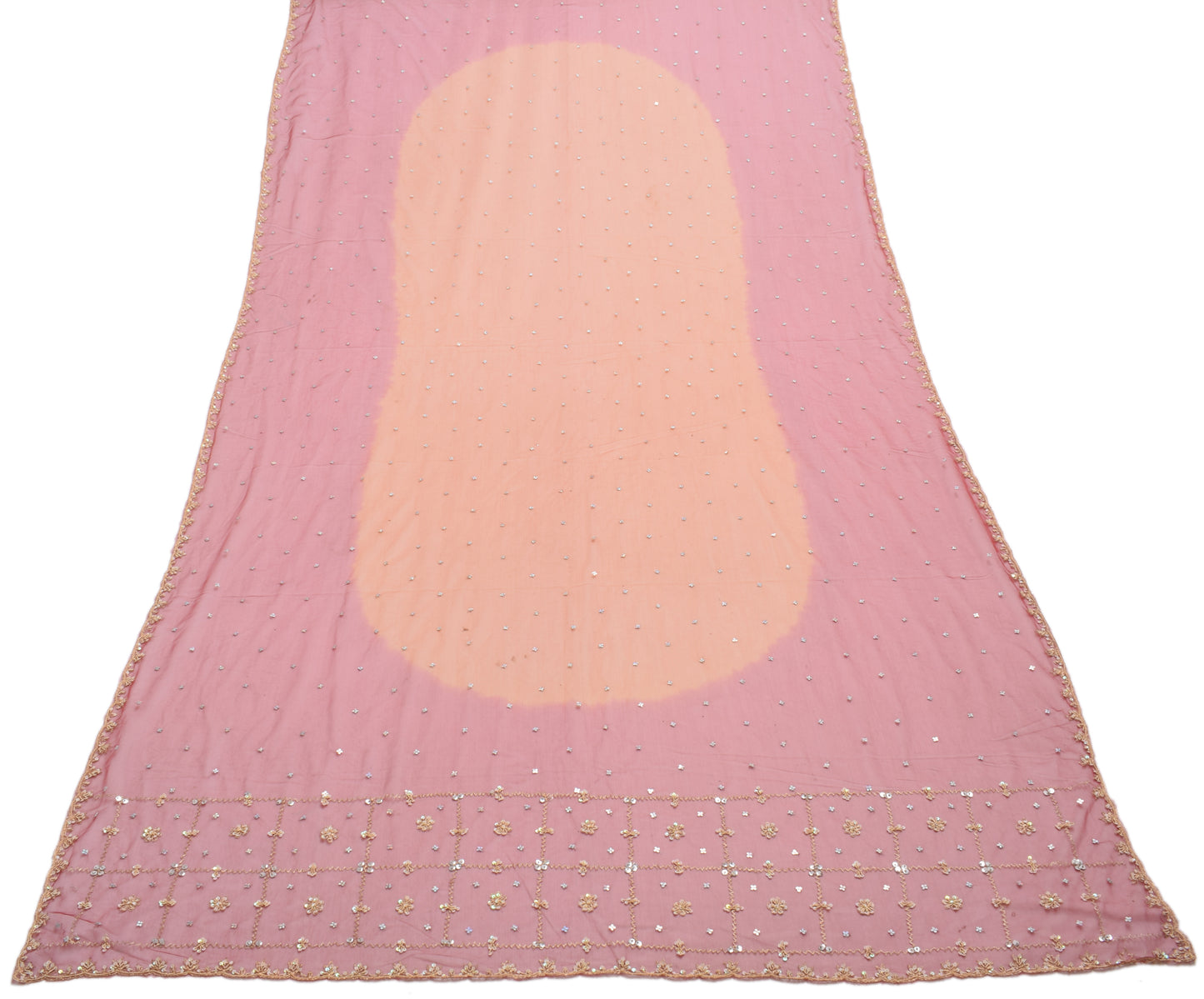 Sushila Vintage Orange Dupatta Net Mesh Hand Beaded Floral Long Stole Scarves