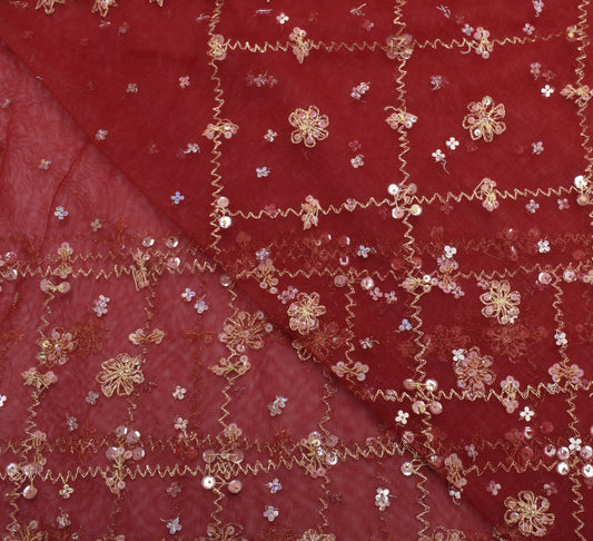 Sushila Vintage Orange Dupatta Net Mesh Hand Beaded Floral Long Stole Scarves