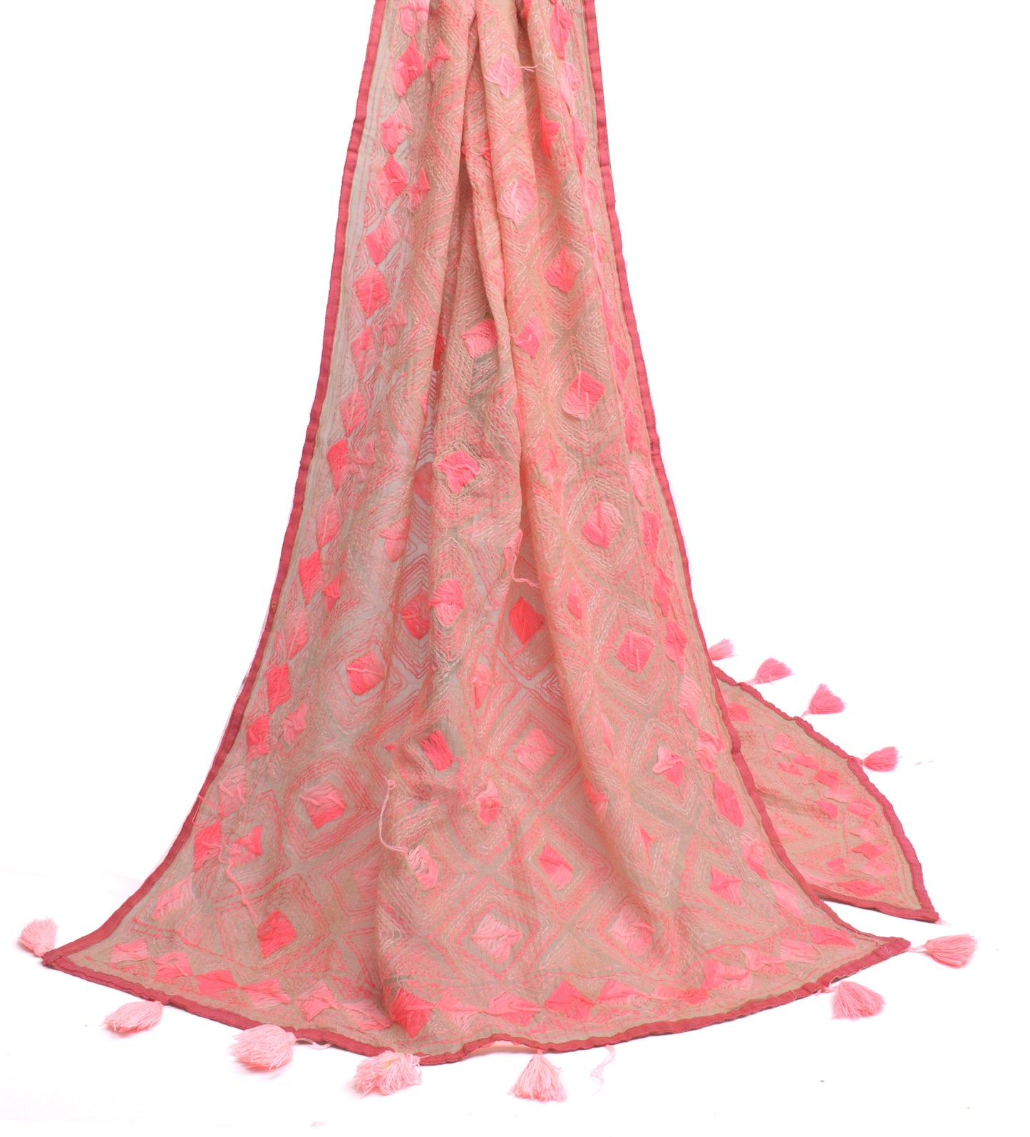 Sushila Vintage Light Brown Dupatta Blend Cotton Hand Embroidered Long Stole