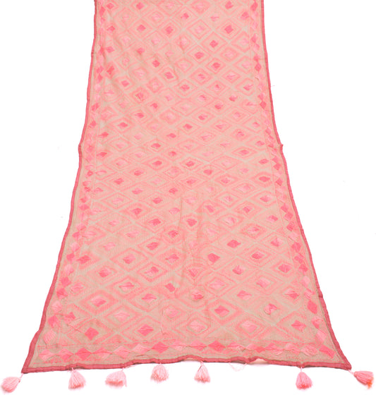 Sushila Vintage Light Brown Dupatta Blend Cotton Hand Embroidered Long Stole