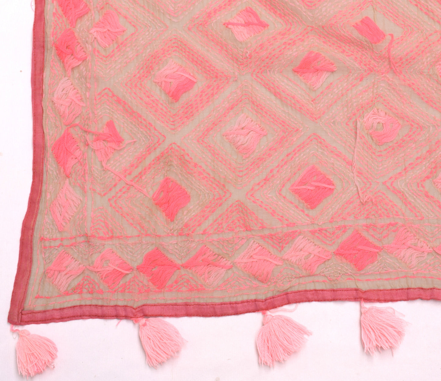 Sushila Vintage Light Brown Dupatta Blend Cotton Hand Embroidered Long Stole