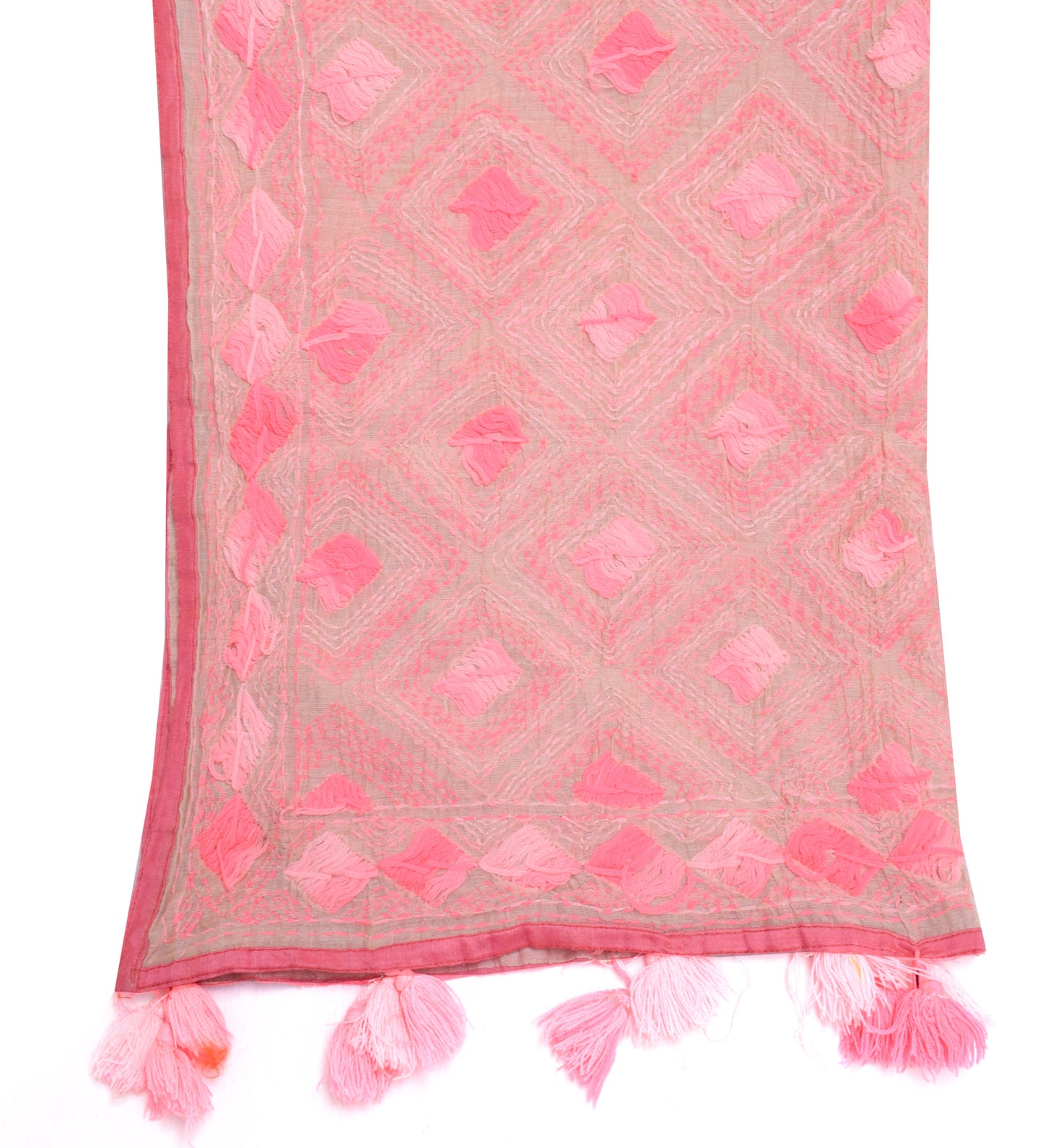 Sushila Vintage Light Brown Dupatta Blend Cotton Hand Embroidered Long Stole
