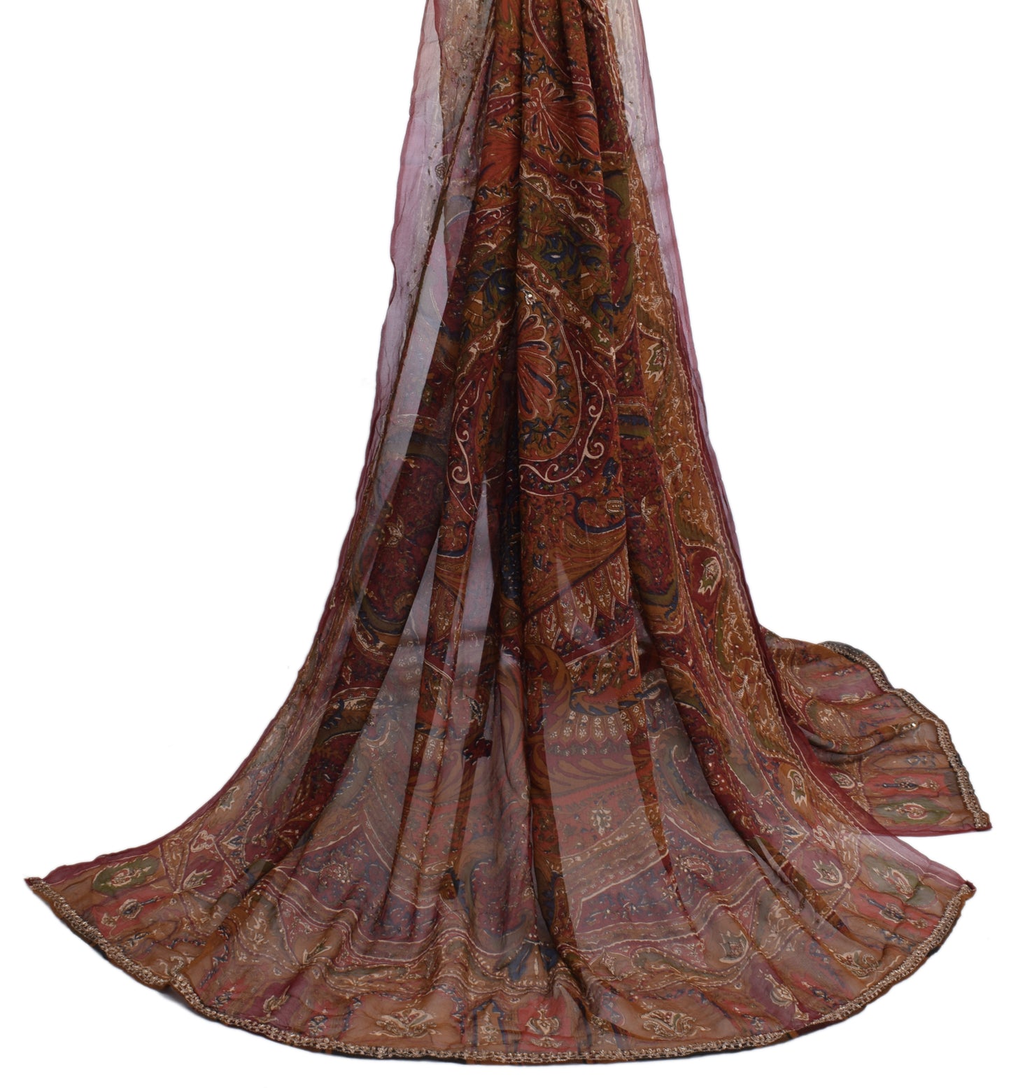 Sushila Vintage Maroon Dupatta 100% Pure Georgette Silk Printed Long Stole Wrap