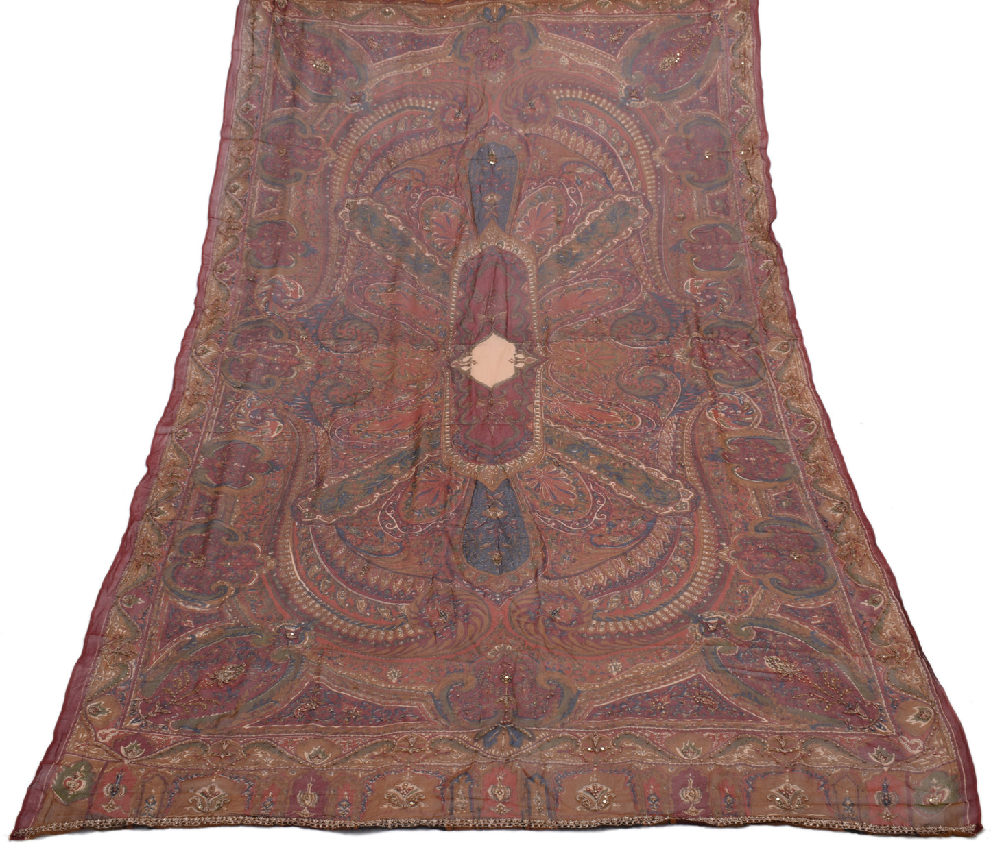 Sushila Vintage Maroon Dupatta 100% Pure Georgette Silk Printed Long Stole Wrap