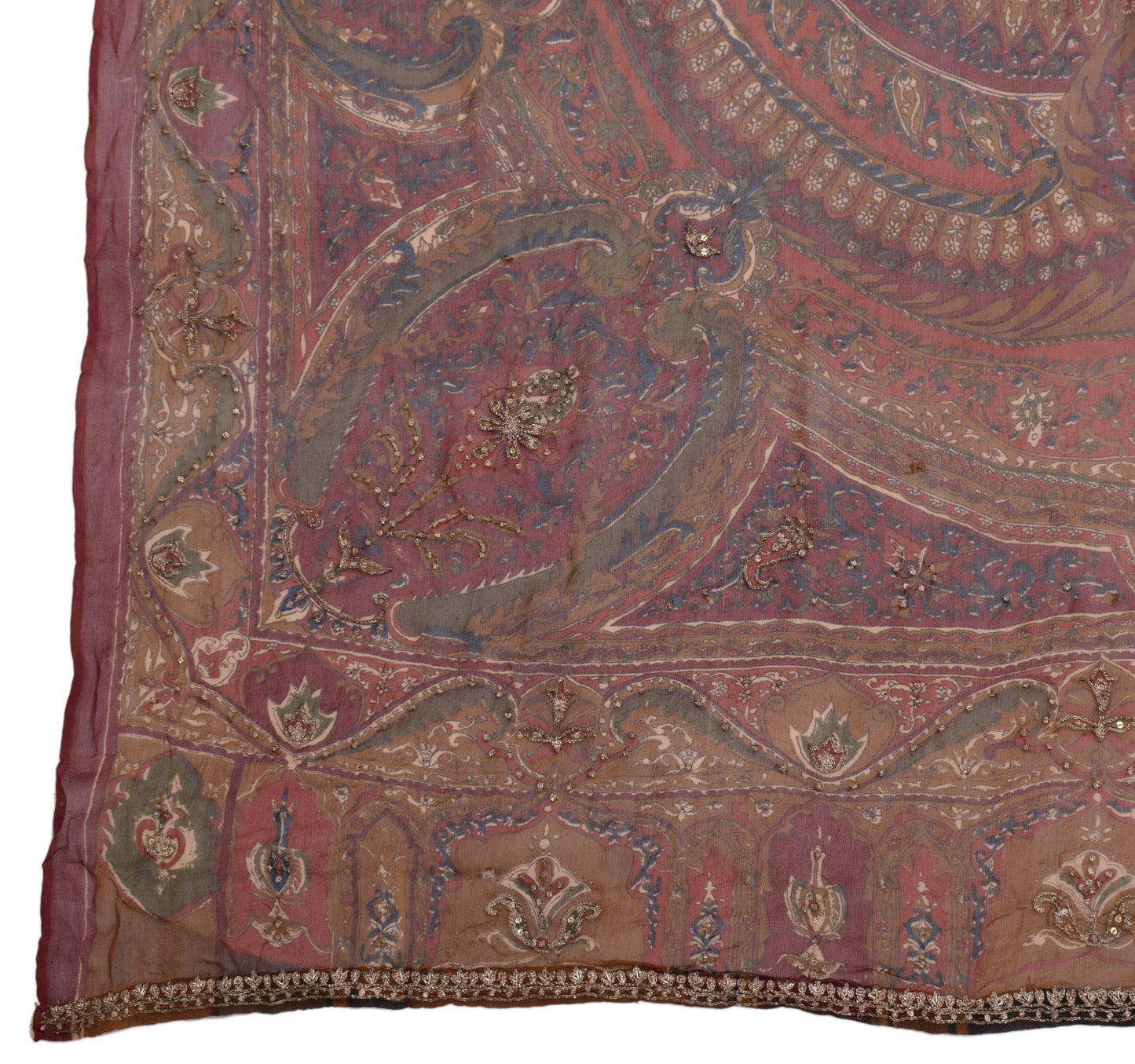 Sushila Vintage Maroon Dupatta 100% Pure Georgette Silk Printed Long Stole Wrap