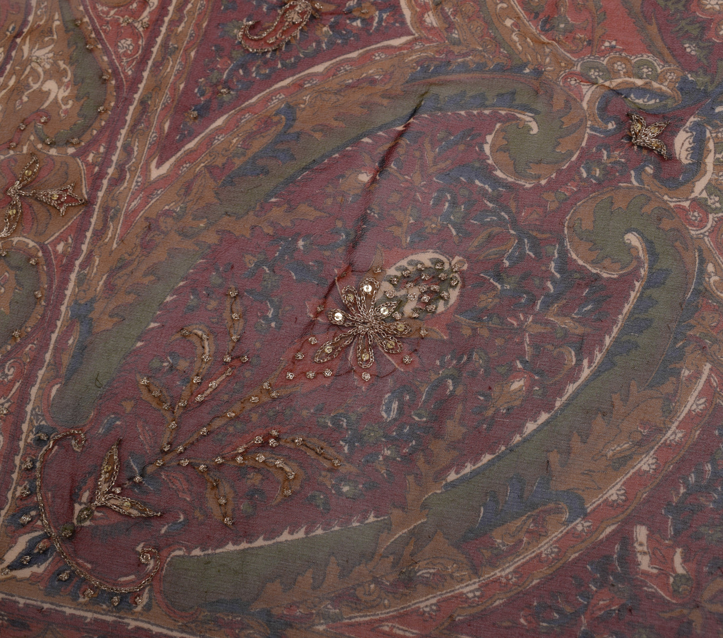Sushila Vintage Maroon Dupatta 100% Pure Georgette Silk Printed Long Stole Wrap