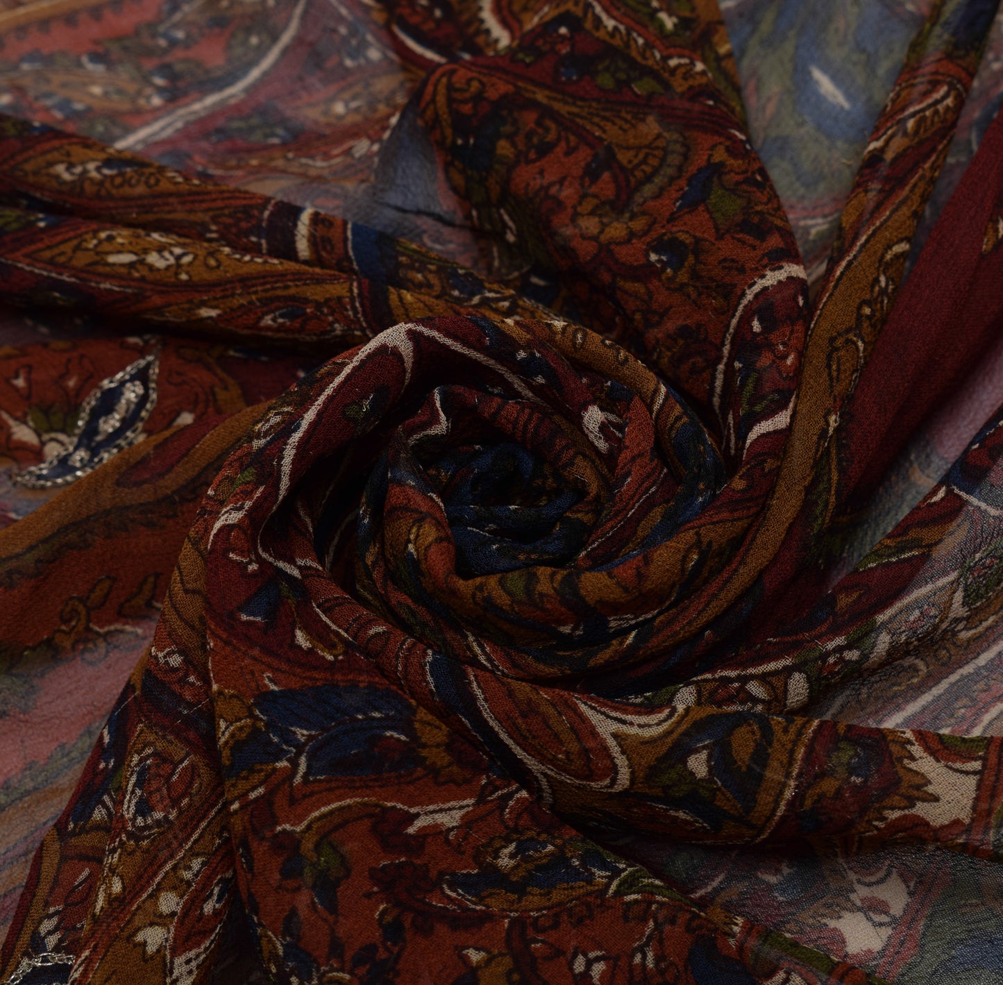Sushila Vintage Maroon Dupatta 100% Pure Georgette Silk Printed Long Stole Wrap