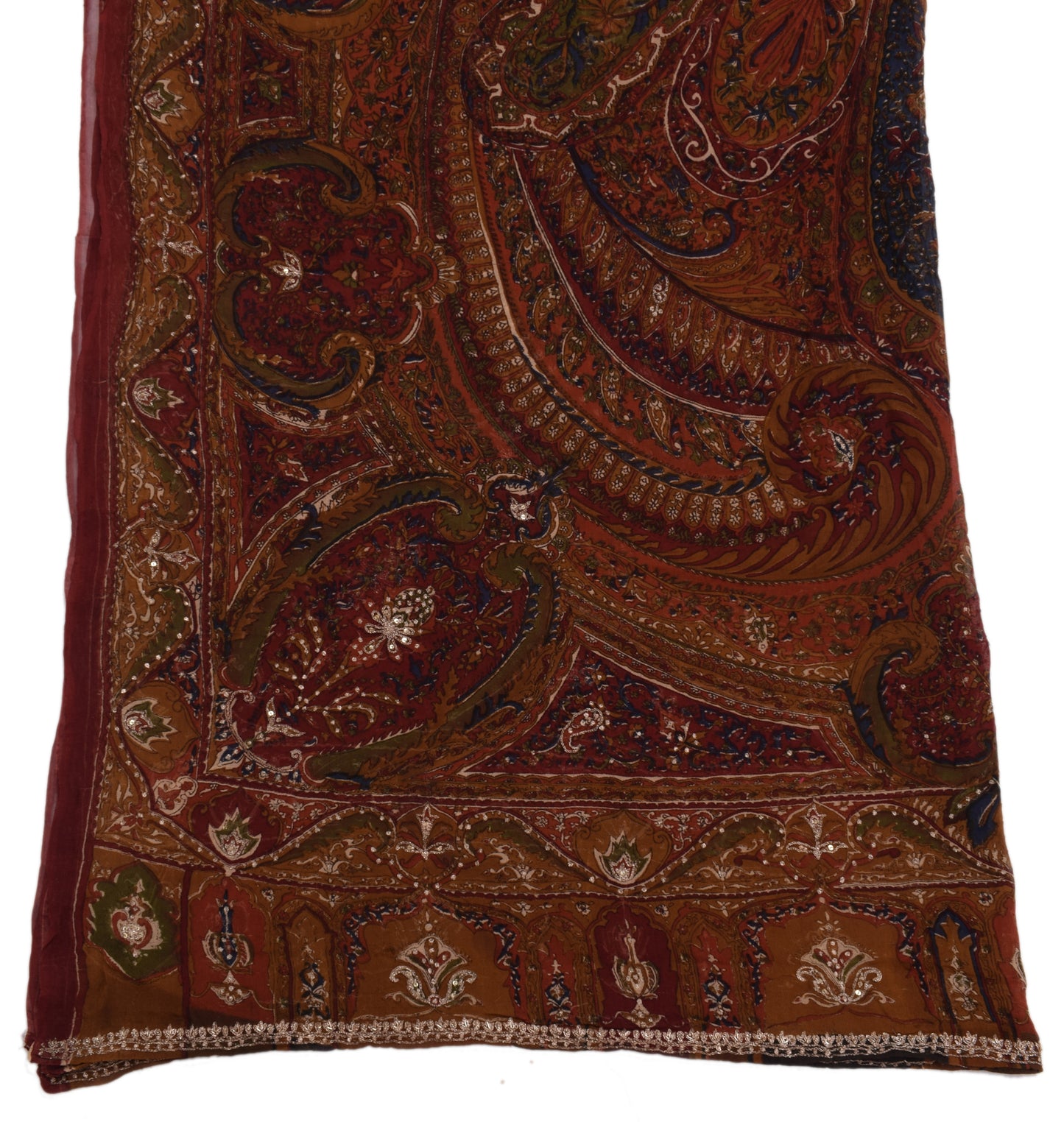 Sushila Vintage Maroon Dupatta 100% Pure Georgette Silk Printed Long Stole Wrap