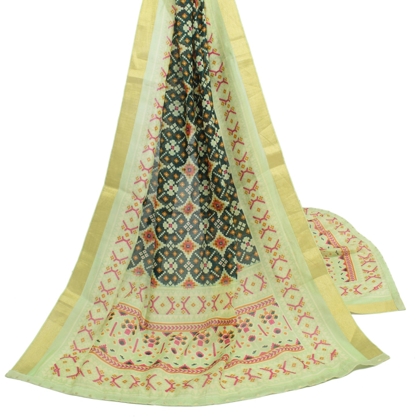 Sushila Vintage Green Dupatta Blend Cotton Geometrical Printed Long Stole Hijab