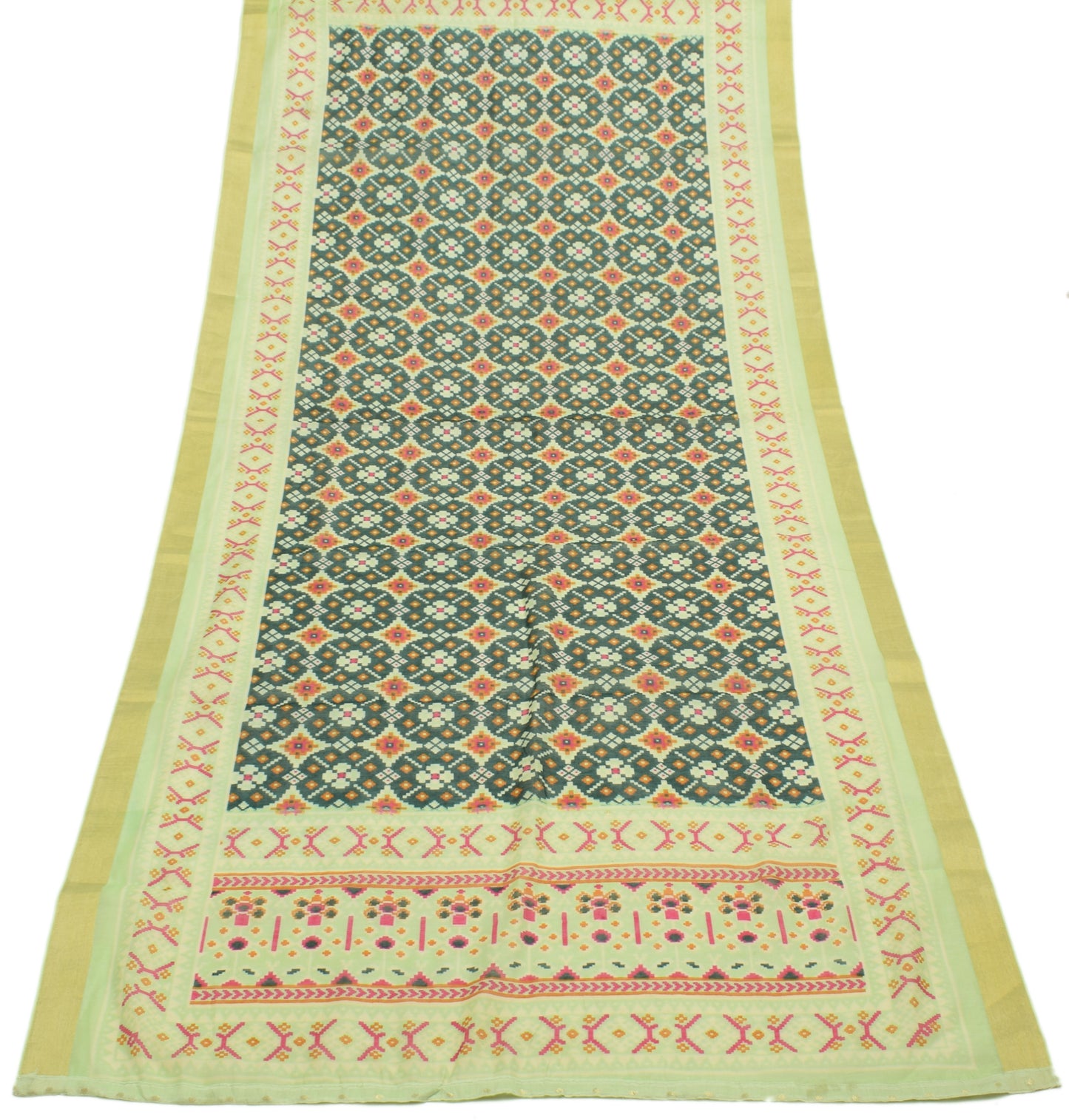 Sushila Vintage Green Dupatta Blend Cotton Geometrical Printed Long Stole Hijab