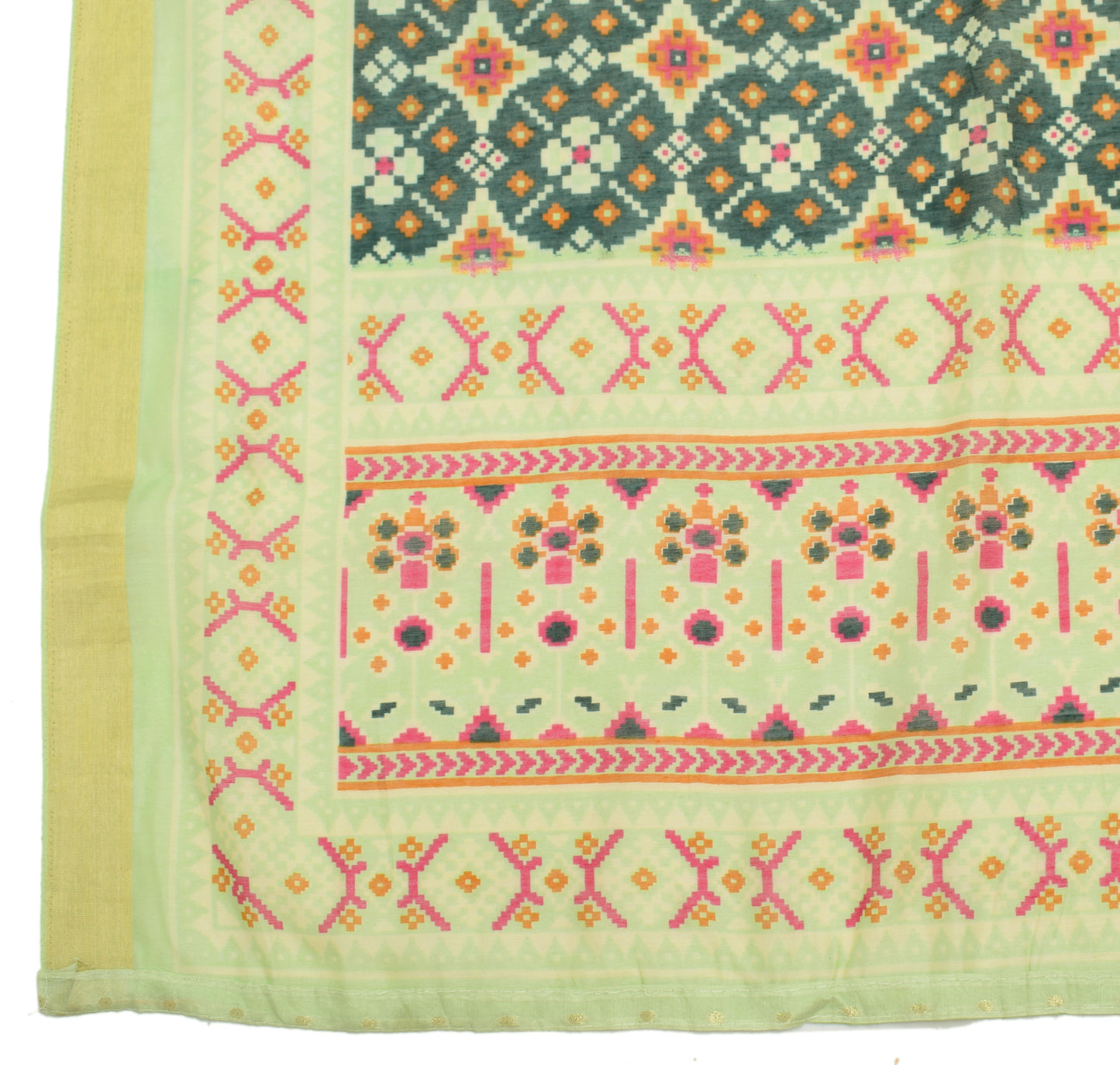 Sushila Vintage Green Dupatta Blend Cotton Geometrical Printed Long Stole Hijab