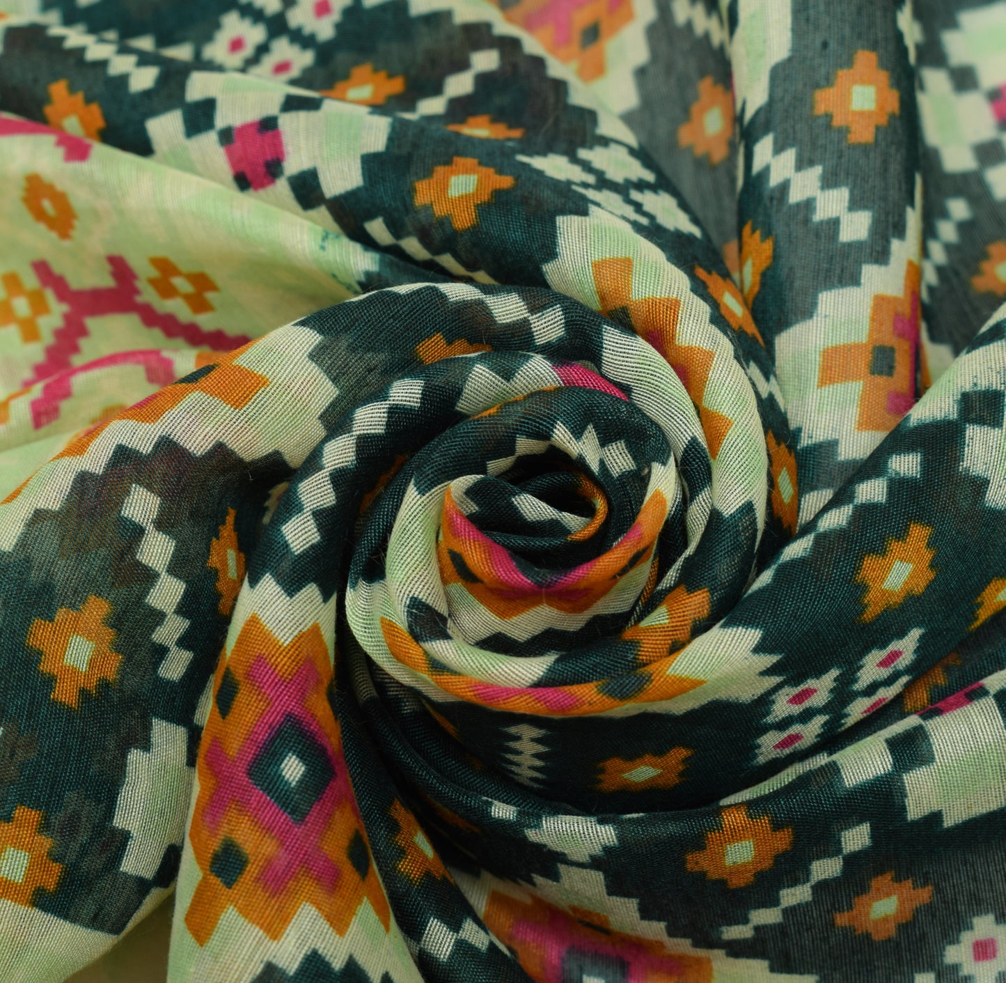 Sushila Vintage Green Dupatta Blend Cotton Geometrical Printed Long Stole Hijab