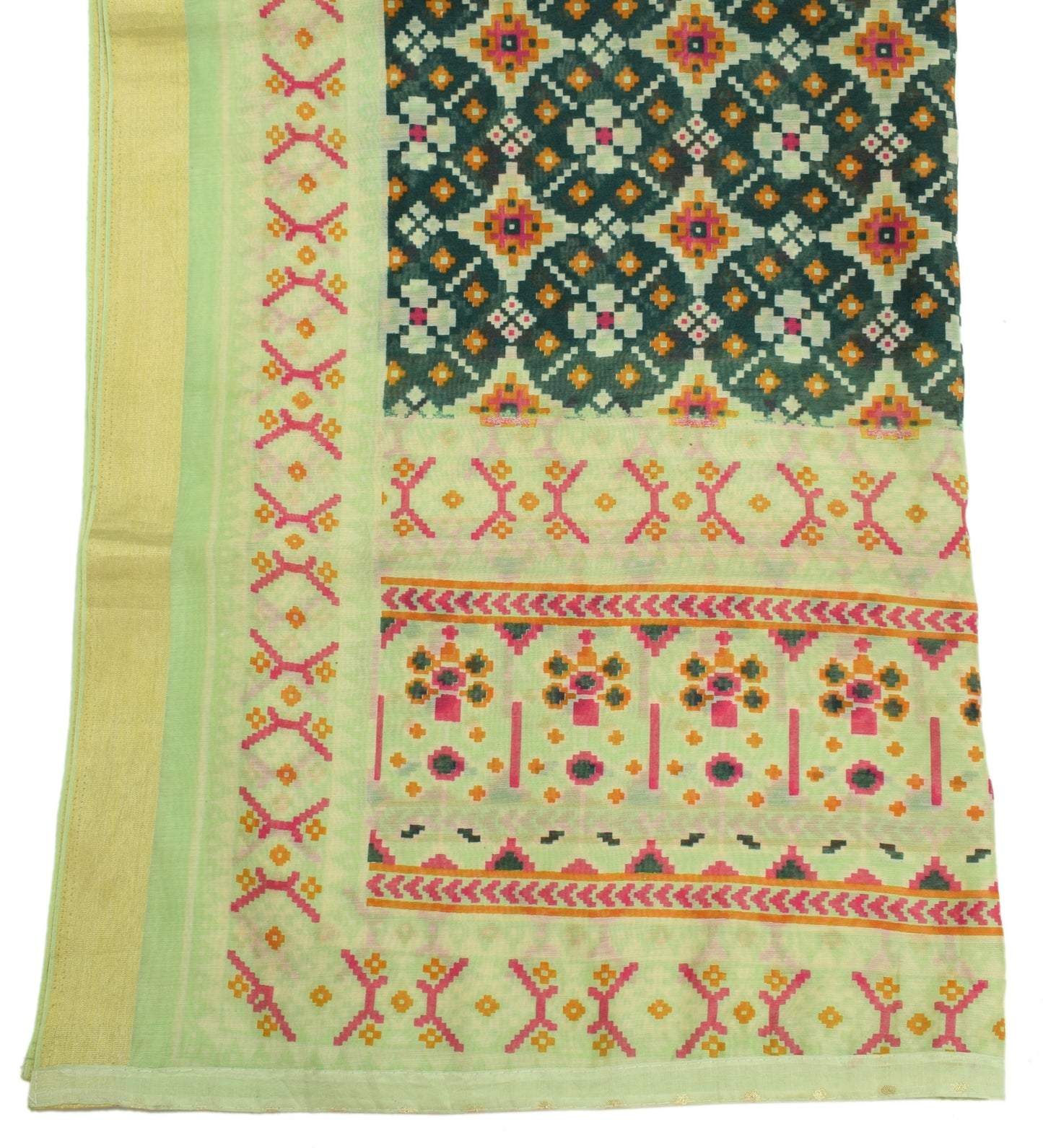 Sushila Vintage Green Dupatta Blend Cotton Geometrical Printed Long Stole Hijab
