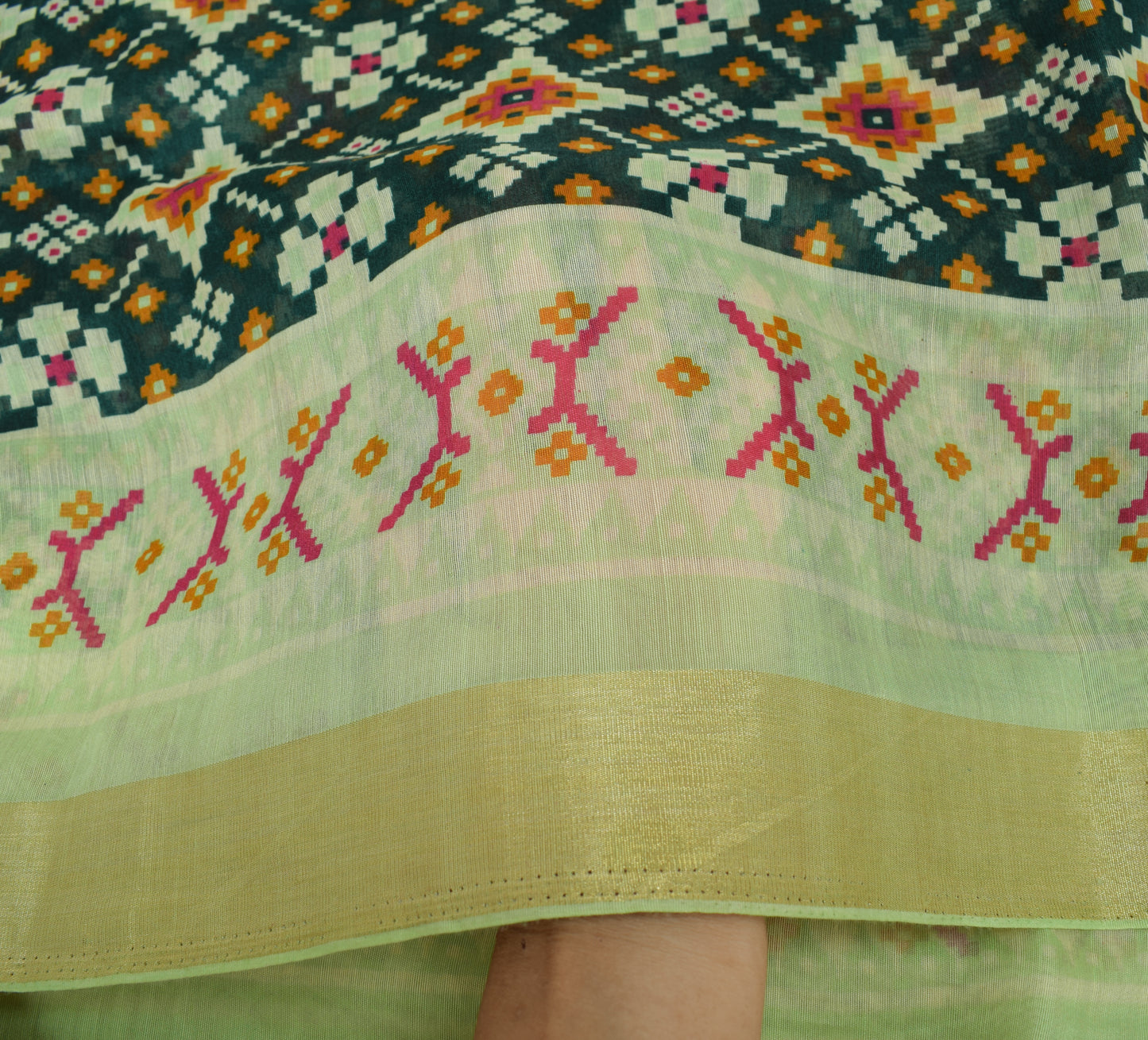 Sushila Vintage Green Dupatta Blend Cotton Geometrical Printed Long Stole Hijab