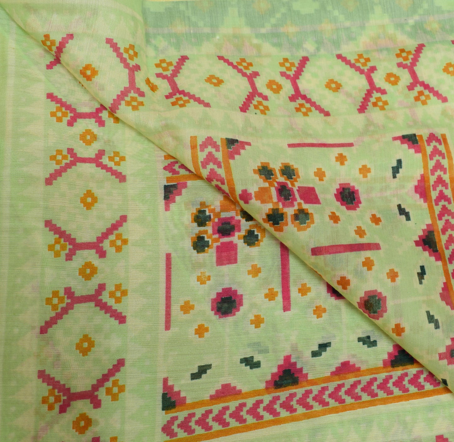 Sushila Vintage Green Dupatta Blend Cotton Geometrical Printed Long Stole Hijab