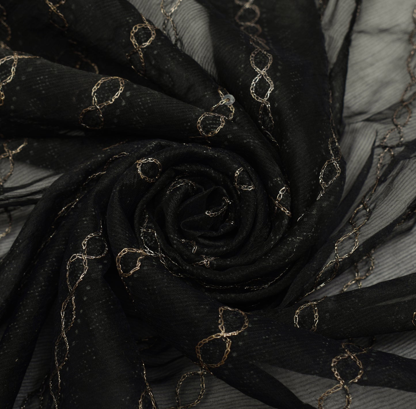 Sushila Vintage Black Dupatta Blend Chiffon Silk Hand Beaded Floral Long Stole