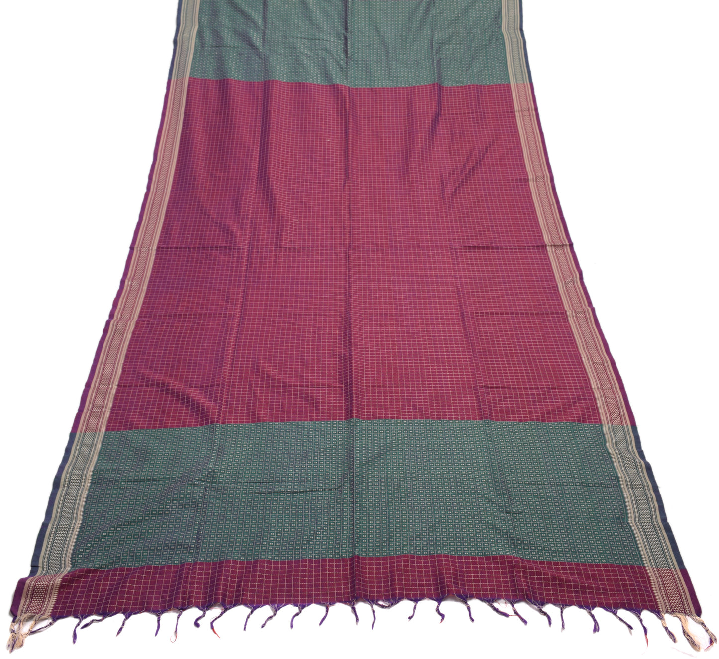 Sushila Vintage Purple Indian Dupatta Blend Silk Woven Checks Long Stole Hijab