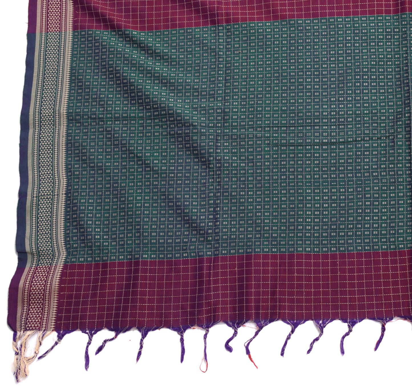 Sushila Vintage Purple Indian Dupatta Blend Silk Woven Checks Long Stole Hijab