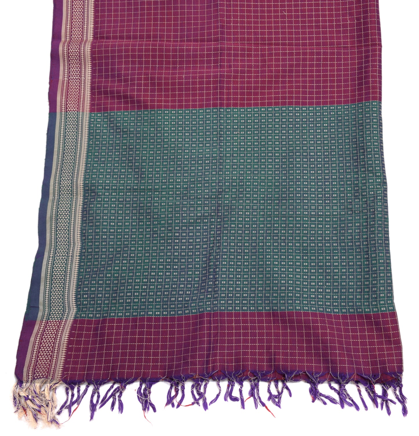 Sushila Vintage Purple Indian Dupatta Blend Silk Woven Checks Long Stole Hijab
