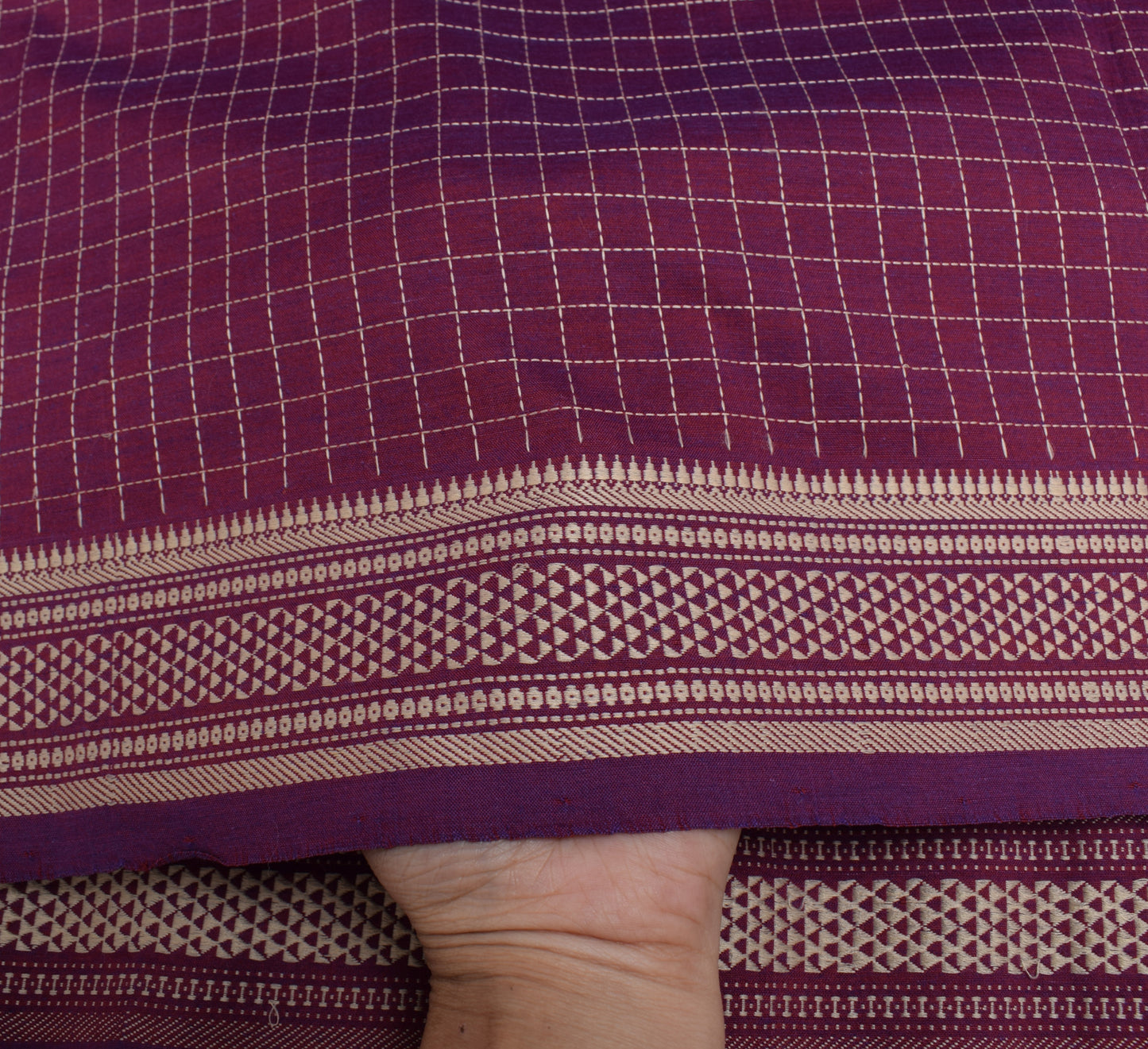 Sushila Vintage Purple Indian Dupatta Blend Silk Woven Checks Long Stole Hijab