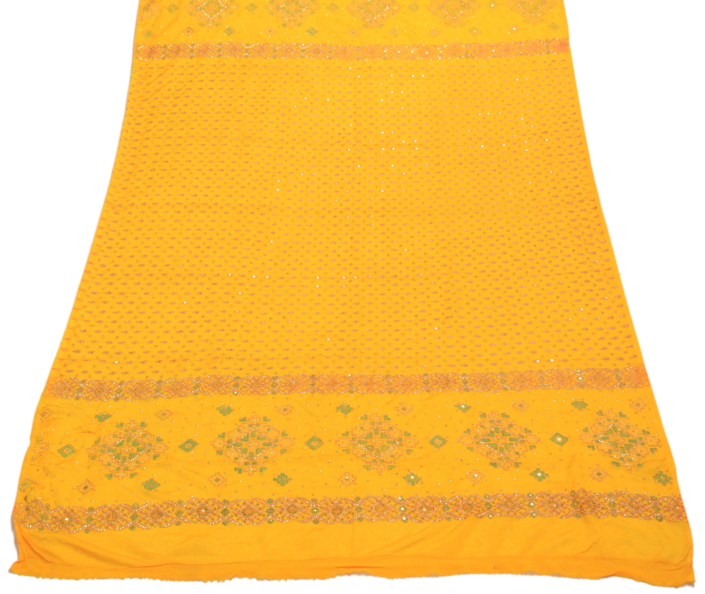 Sushila Vintage Dark Yellow Dupatta Art Silk Hand Beaded Long Stole Scarves Wrap