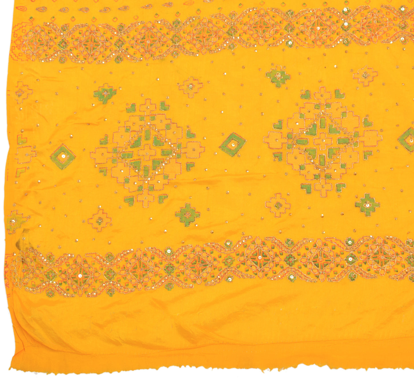 Sushila Vintage Dark Yellow Dupatta Art Silk Hand Beaded Long Stole Scarves Wrap