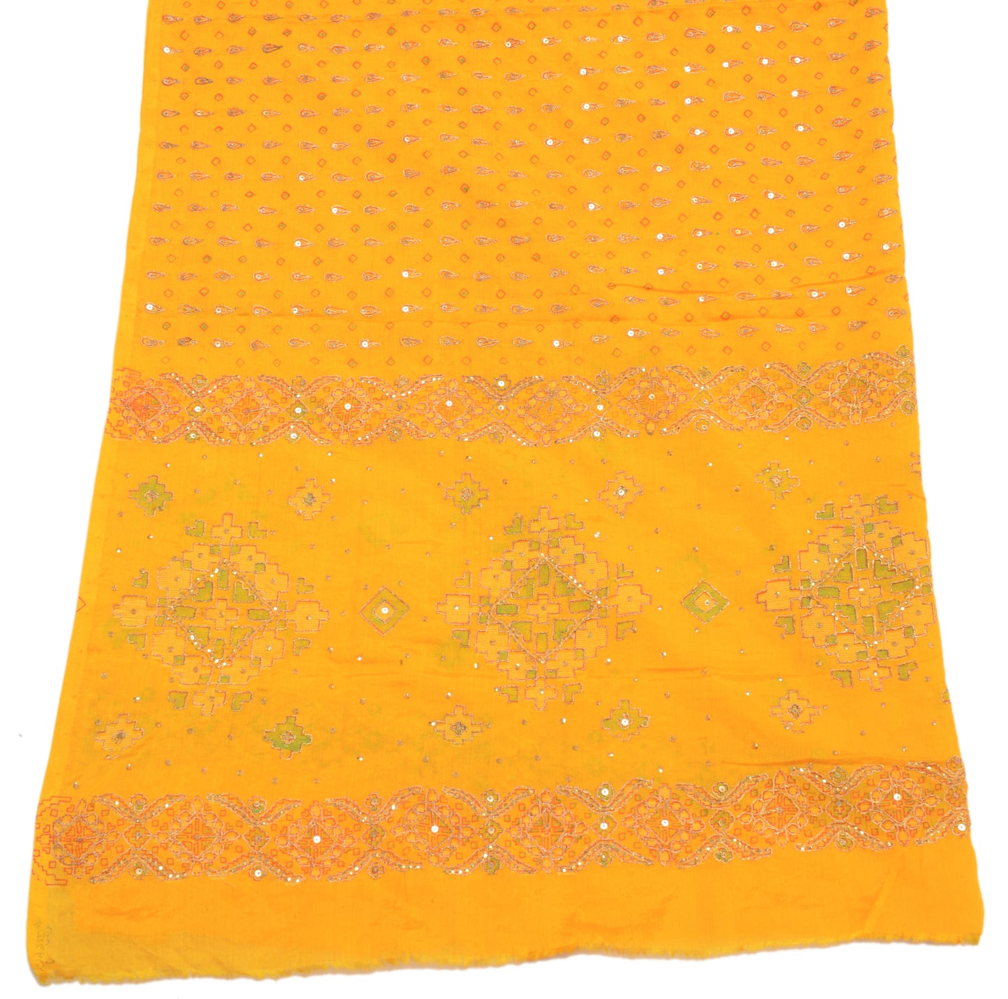 Sushila Vintage Dark Yellow Dupatta Art Silk Hand Beaded Long Stole Scarves Wrap