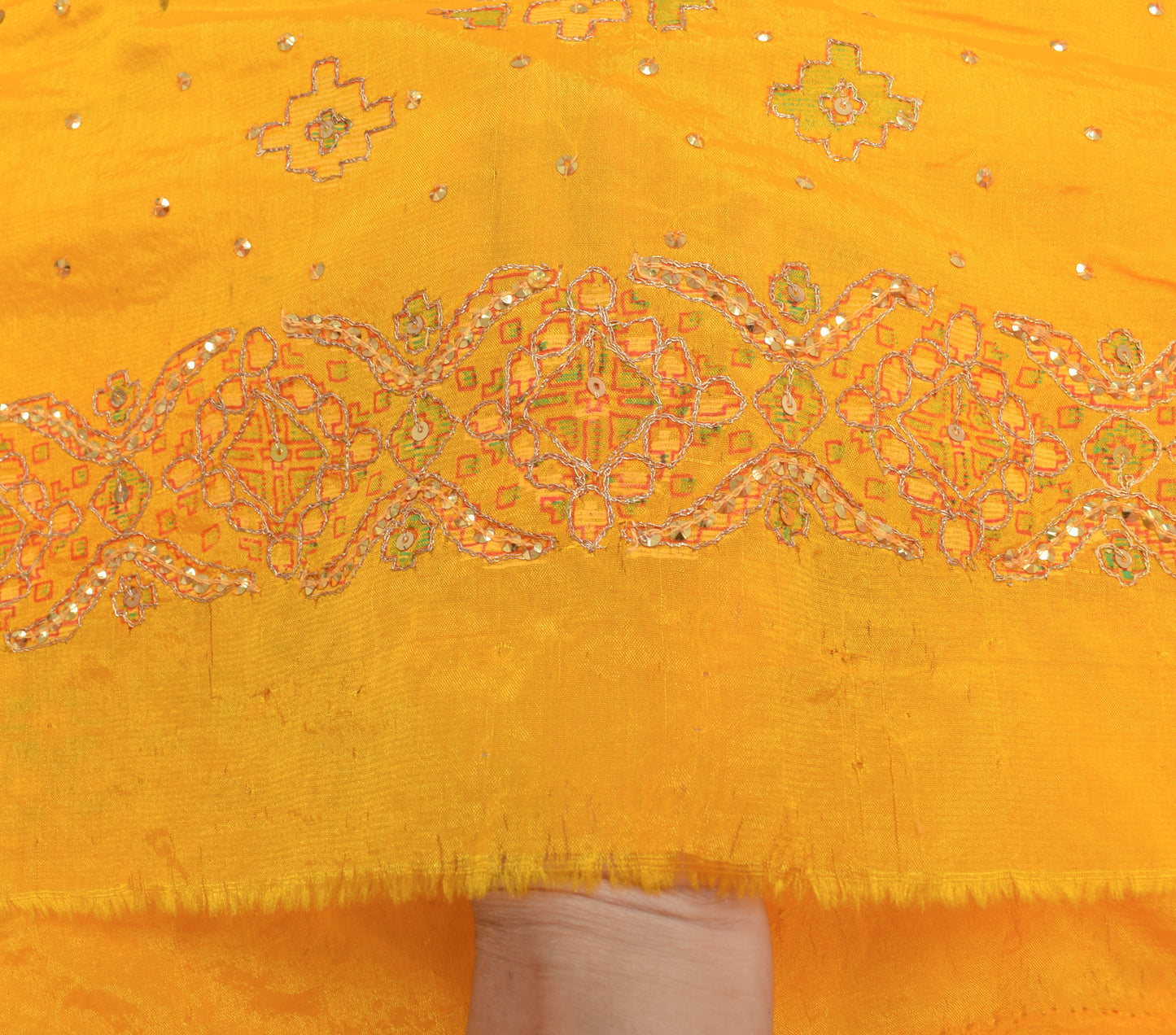 Sushila Vintage Dark Yellow Dupatta Art Silk Hand Beaded Long Stole Scarves Wrap