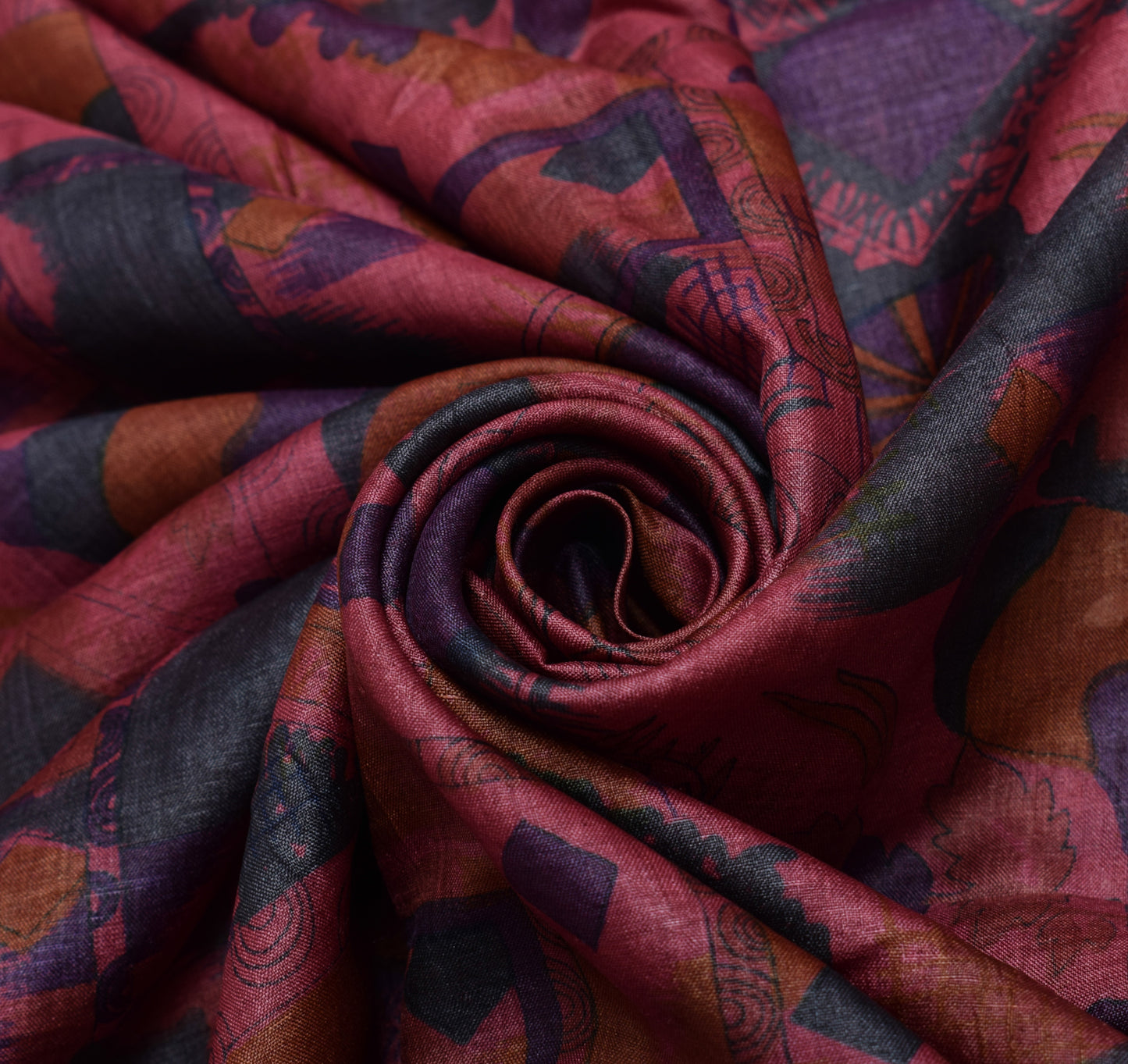 Sushila Vintage Dark Pink Indian Dupatta 100% Pure Silk Printed Long Stole Hijab
