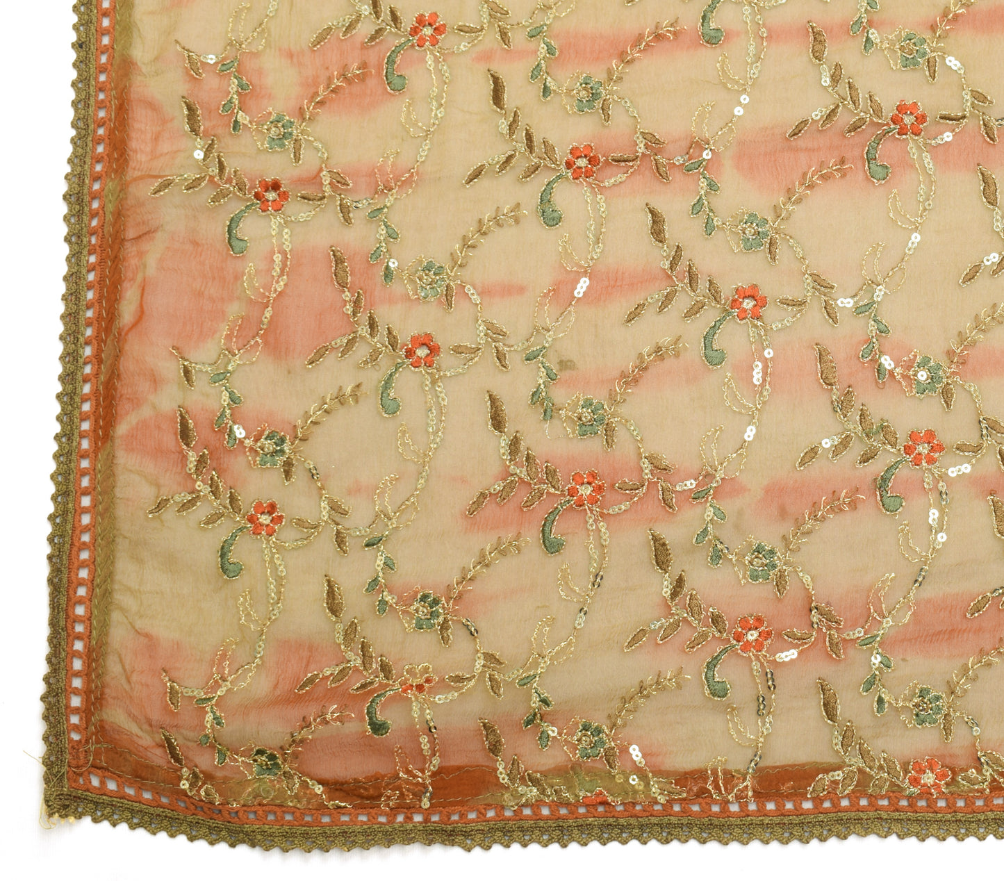 Sushila Vintage Brown Dupatta 100% Pure Chiffon Silk Embroidered Long Stole Wrap